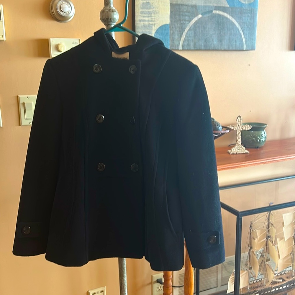 St. Johns Bay wool black petite med with hood great shape non smoking home.